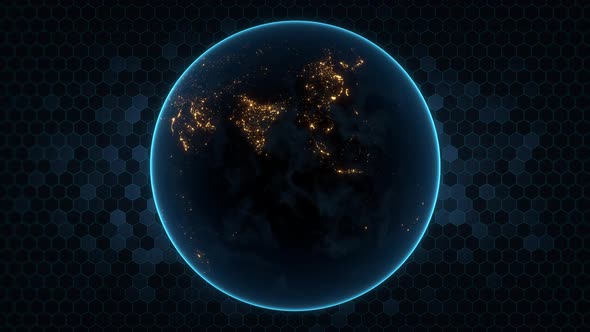 Night earth on hexagon background 