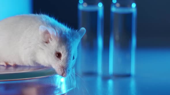 Medical Research Scientist Tests Vaccine Experimental Drug on a Laboratory Mouse