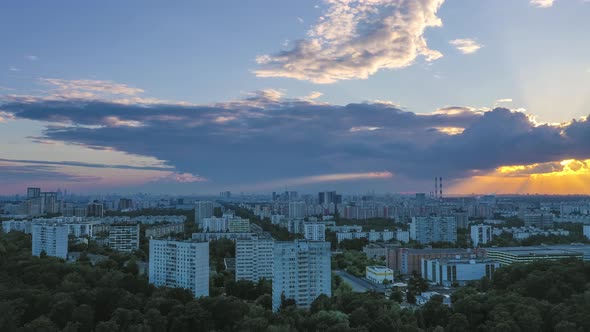 Moscow City at Sunset. Cloudy Sky. Russia