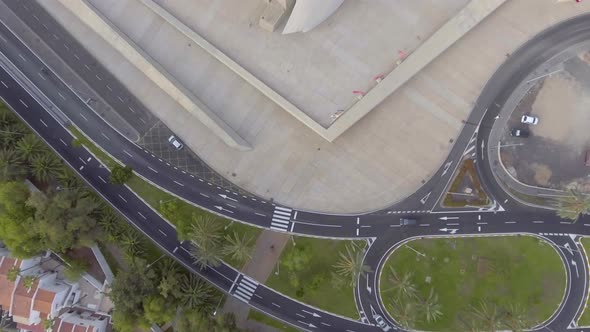 Overhead Aerial View City Road Intersections and Roundabout