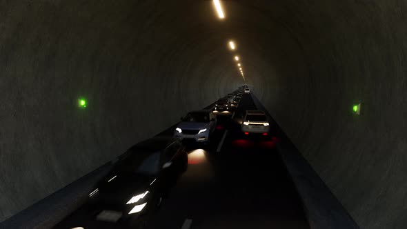 Road Tunnel Modern Electric Car Rides Trough Tunnel
