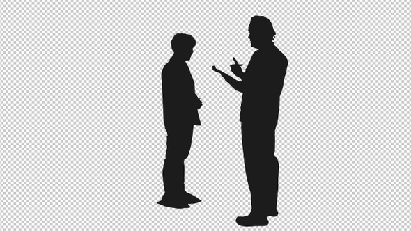 Silhouette of Doctor Talking to Female Patient and Writing on Clipboard, Alpha Channel alt