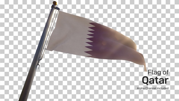 Qatar Flag on a Flagpole with Alpha-Channel
