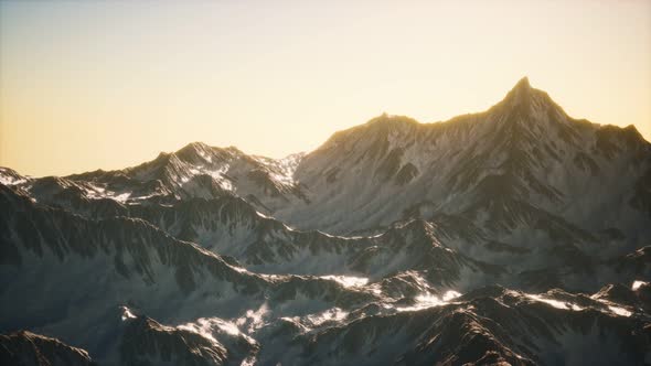 Aerial View of the Alps Mountains in Snow