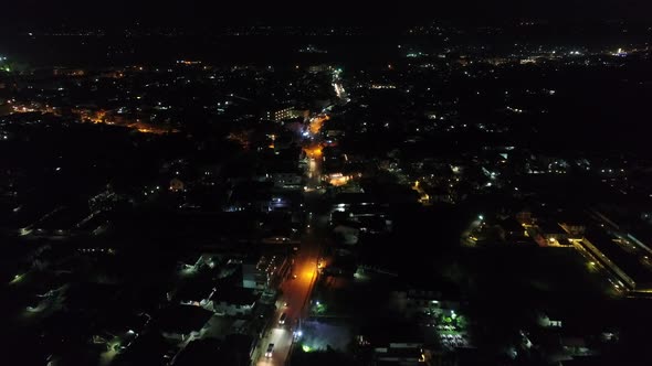 Vientiane city in Laos at night seen from the sky