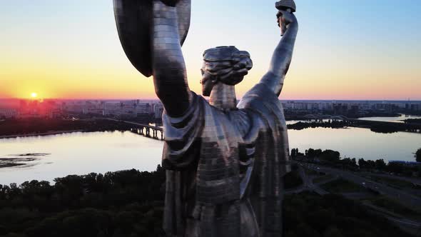 Monument Motherland in the Morning. Kyiv, Ukraine. Aerial View