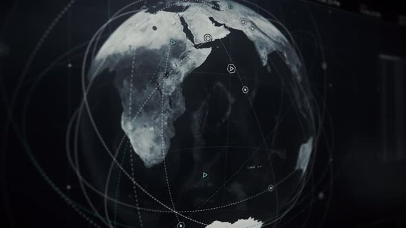 Futuristic Tech For Planet Satellite Map Data Searching Displays Target Position alt