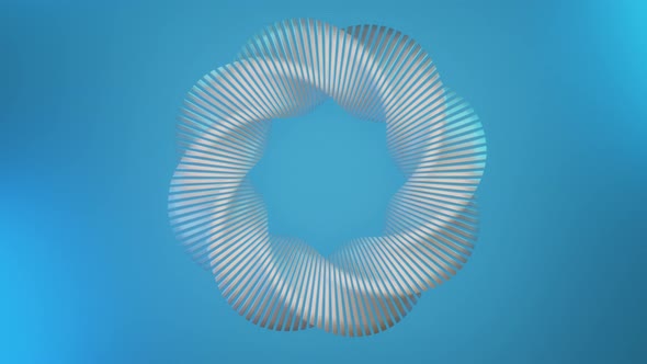 Flying Rotating White Circle Ring on Blue Background