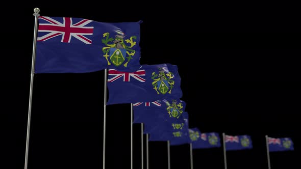 Pitcairn Islands Row Of Flags Animation Include Alpha Channel