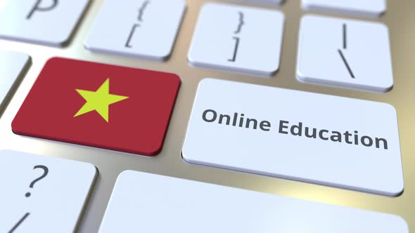 Online Education Text and Flag of Vietnam on the Buttons