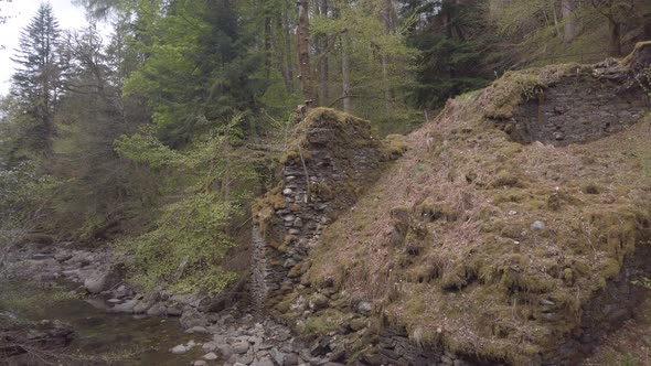 Wide shot of part of the old water mill on the old Ardkinglas estate in Cairndow.