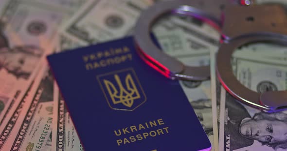 Arrest Sanctions Handcuffs Punishment Dollars in Passport Ukraine of Light Flasher Police