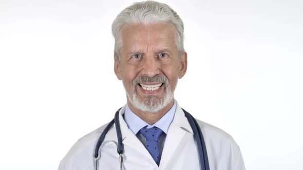 Portrait of Smiling Senior Doctor Isolated on White Background