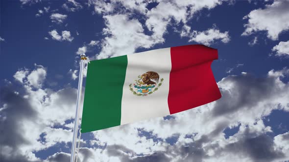 Mexico Flag With Sky 4k