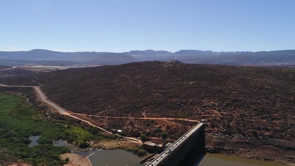 Aerial footage over the very dry Clanwilliam dam, in the Olifantsriver in the drought stricken Weste