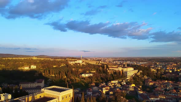 Flying over Verona at Sunset