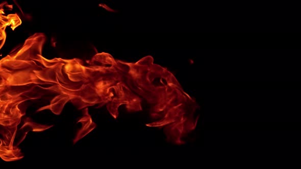 Fire Flames in 1000Fps Super Slow Motion Isolated on Black Background