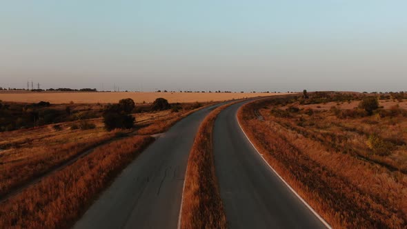 Landscape View on a Beautiful Country Road at the End of the Summer