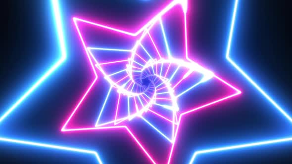 Star Shaped Neon Light Tunnel looped background