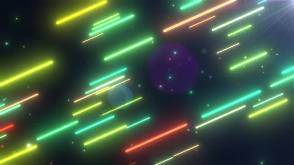 Abstract Rounded Neon Lines Background With Flying Particles