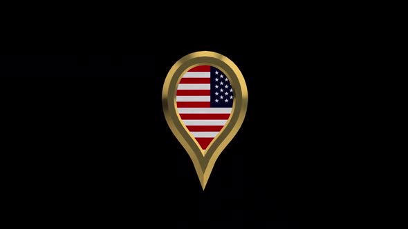 Usa Flag 3D Rotating Location Gold Pin Icon