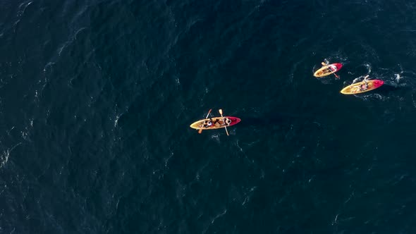 Aerial view of people doing kayak in Azores, Portugal.