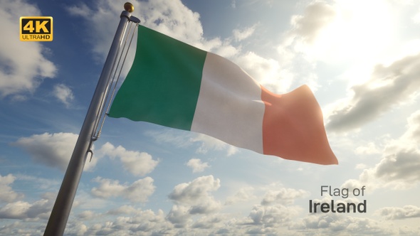 Ireland Flag on a Flagpole - 4K