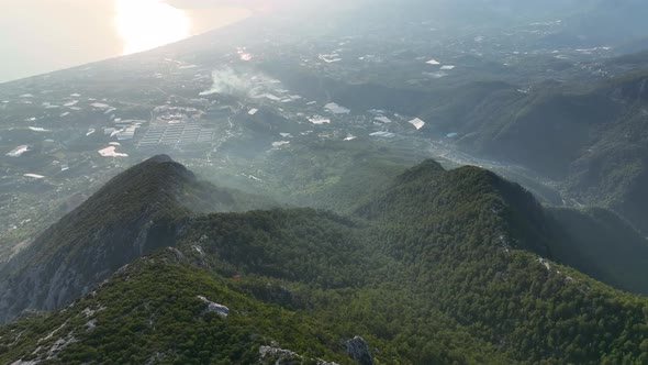 View of the city from the mountain aerial view 4 K