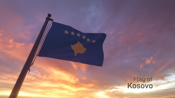 Kosovo Flag on a Flagpole V3