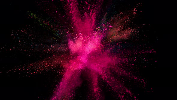 Super Slowmotion Shot of Color Powder Explosion Isolated on Black Background at 1000Fps