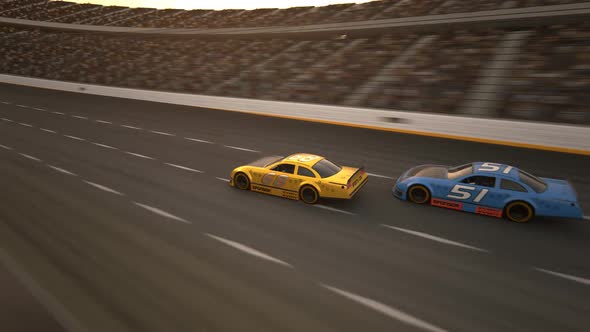 Race Car Speeding Along The Racetrack on stadium during sport event.  4K