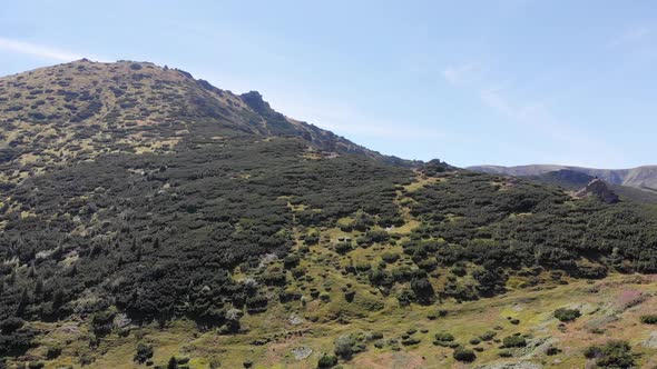 Aerial Panoramic View of Green Mountain Range and Hills in Valley of Carpathian