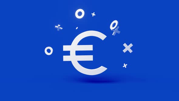 Euro 3d icon on a simple blue background 4k seamless animation loop