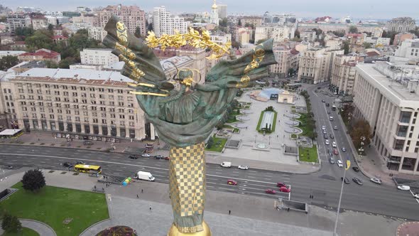 Kyiv, Ukraine in Autumn : Independence Square, Maidan, Aerial View