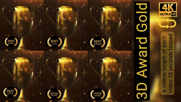 3D Award Gold 6 Clips 4k alt