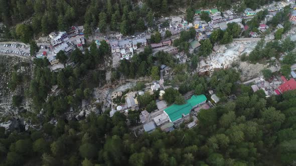 Gangotri village in the state of Uttarakhand in India seen from the sky