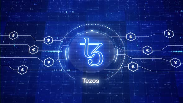 Tezos animated logo. Tezos cryptocurrency logo. XTZ intro. Animation of XTZ crypto. Virtual currency