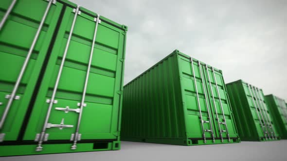 Endless animation of the closed green cargo containers array. Loopable. HD