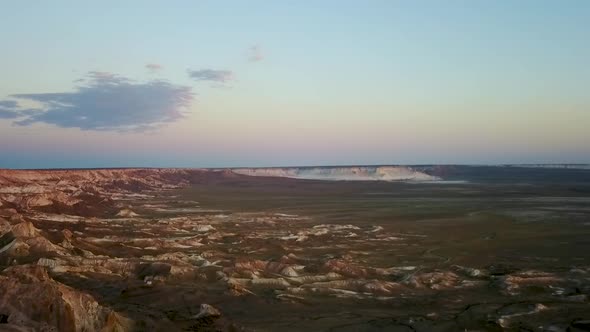 Aerial View on the Desert Ustyurt Plateau Karakalpakstan