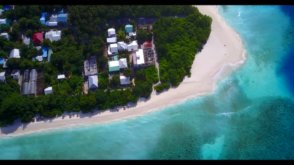 Aerial above tourism of beautiful island beach wildlife by clear sea and white sand background of a 