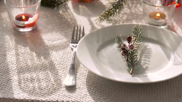 Christmas Dinner Party Table Serving at Home