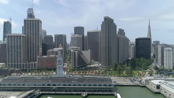 Aerial view of Port Of San Francisco and skyscrapers