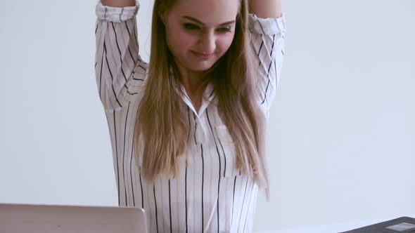 Blonde Business Woman Working at Modern Office