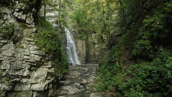 Manyavsky Waterfall Summer Landscape in Ukraine