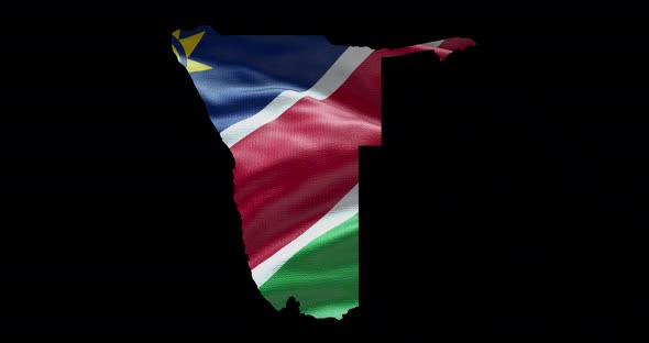 Namibia national flag background with country shape outline. Alpha channel animation