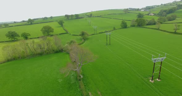 Aerial shot of the new cable route for the innogy / clocaenog onshore wind farm in denbighshire, nor
