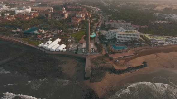 Aerial Scene of Gran Canaria Tourist Town with Maspalomas Lighthouse