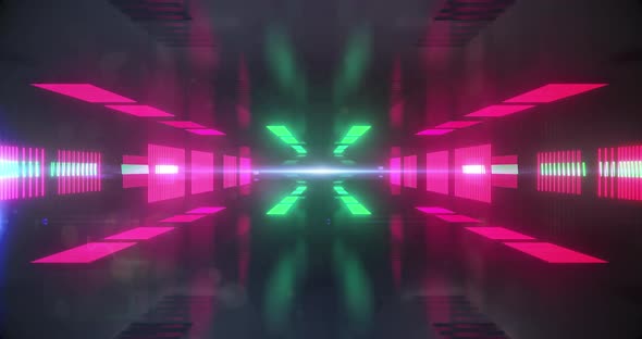 Glowing shapes moving against black background