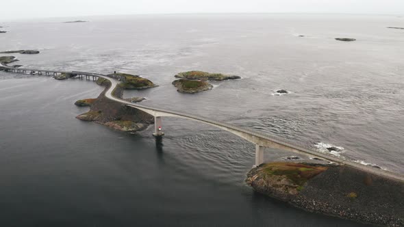 Storseisundet Bridge Over Serene Scandinavian Seascape At The Atlantic Ocean Road In Norway, Europe.