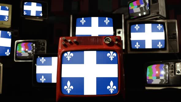 Flag of Quebec, Canada, and Retro TVs.